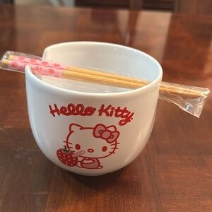 Sanrio Hello Kitty Japanese Ceramic Ramen Noodle Rice Bowl with Chopsticks